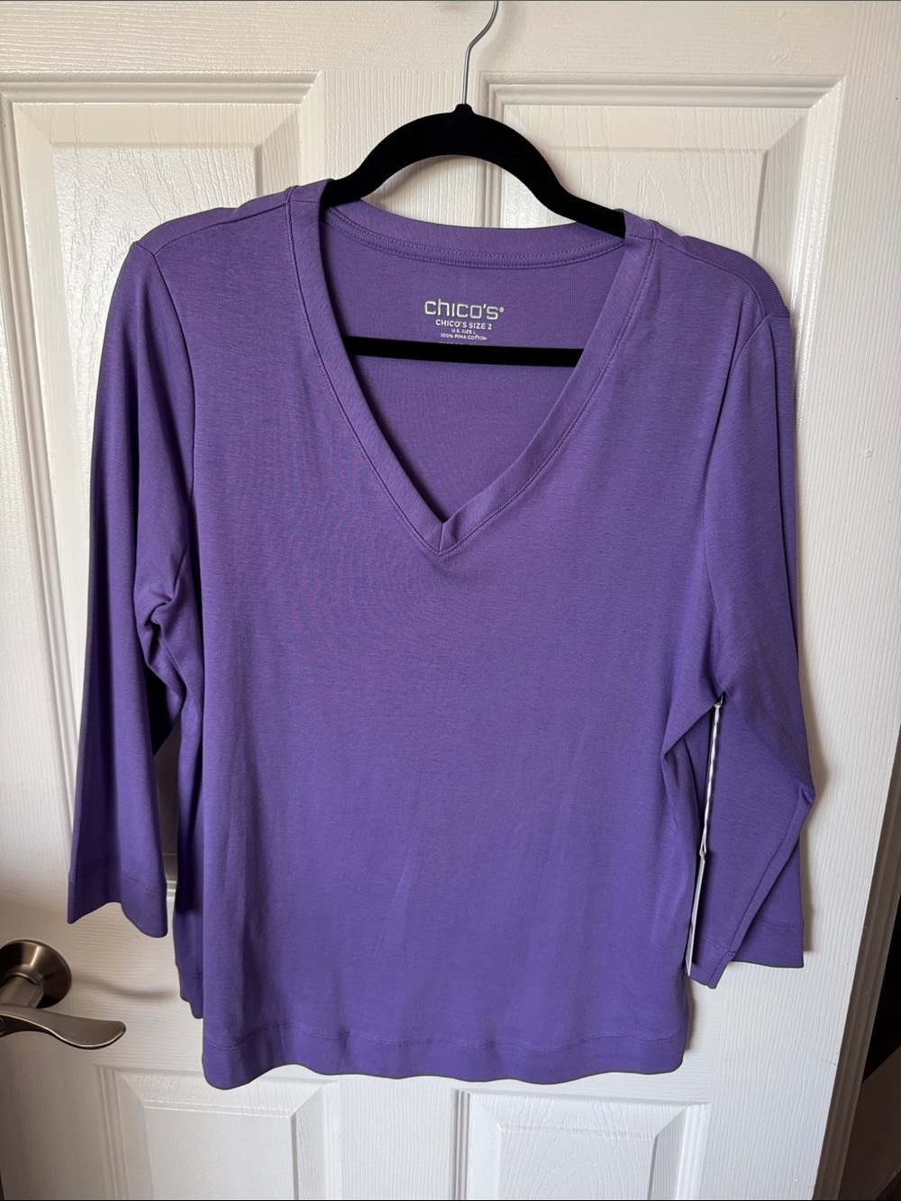 Chico's Purple V-Neck Long Sleeve Tee